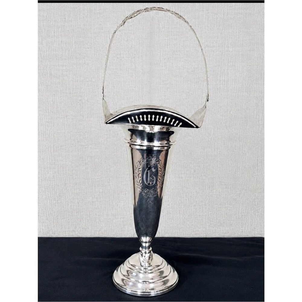 Vintage Sterling Silver Swing Handle Sugar Basket Watson Style with G Monogram